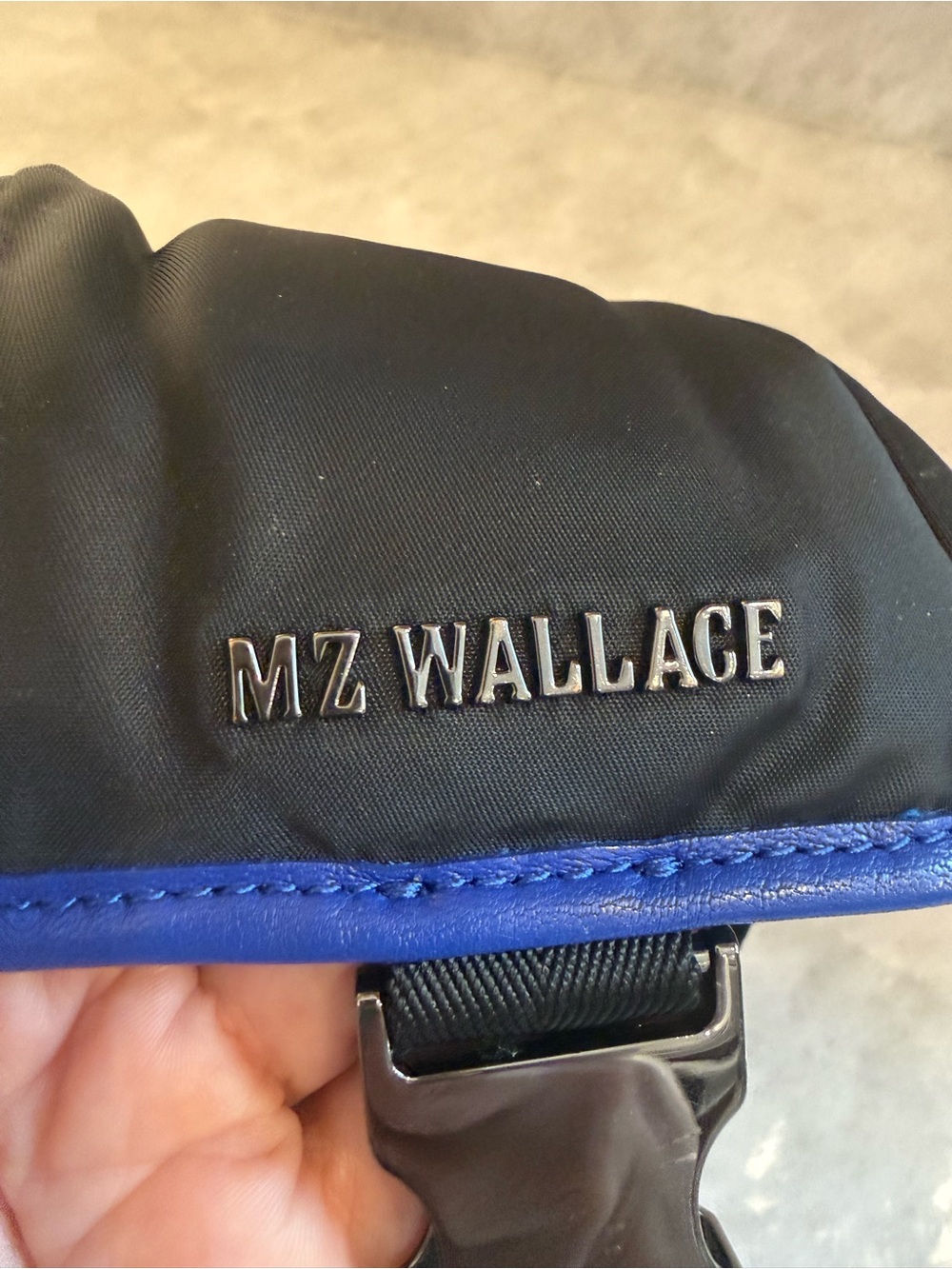 MZ Wallace Black Nylon Crossbody Bag with Cobalt Blue Trim - Picture 2 of 12
